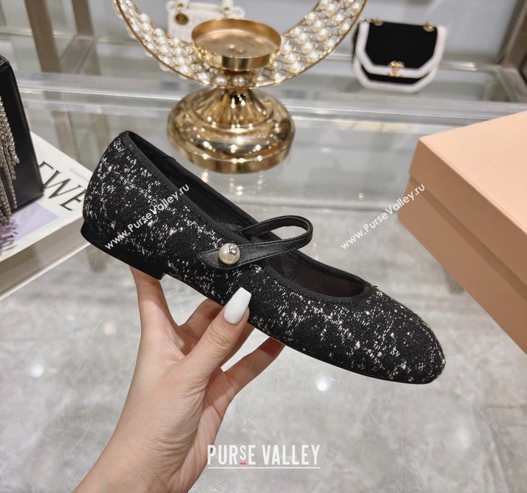 Dior Mary Janes Ballet Flats in Black and White2 Cannage Tweed with Pearl 2024 0814 (MD-240814044)