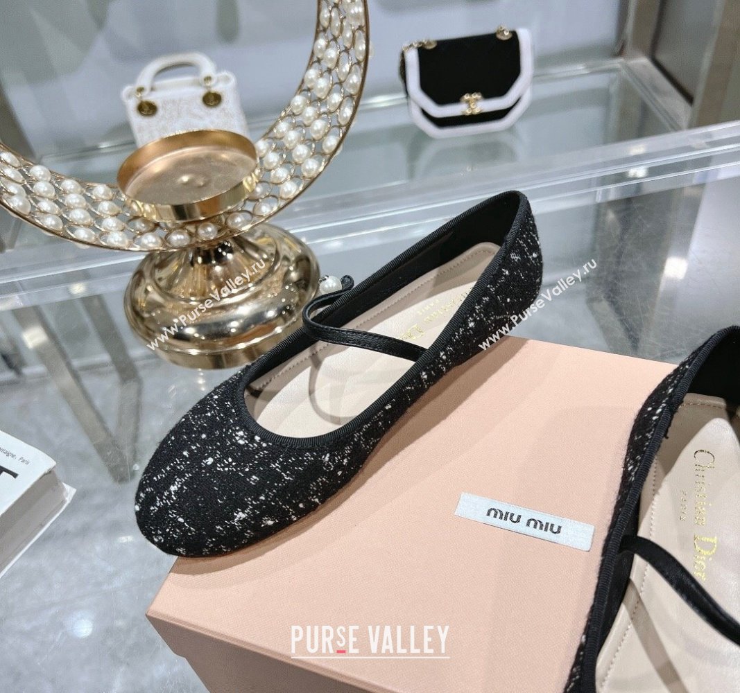 Dior Mary Janes Ballet Flats in Black and White2 Cannage Tweed with Pearl 2024 0814 (MD-240814044)