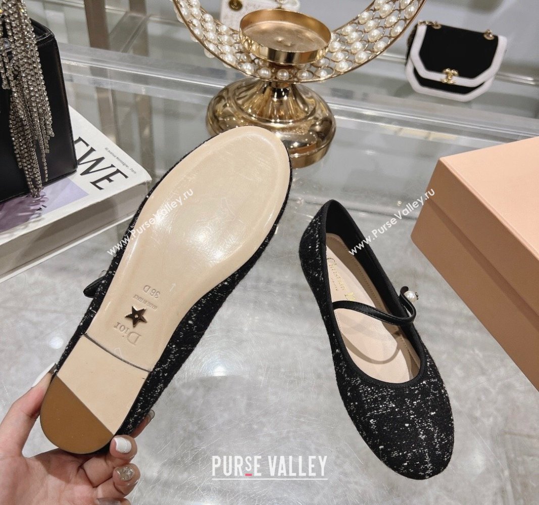 Dior Mary Janes Ballet Flats in Black and White2 Cannage Tweed with Pearl 2024 0814 (MD-240814044)