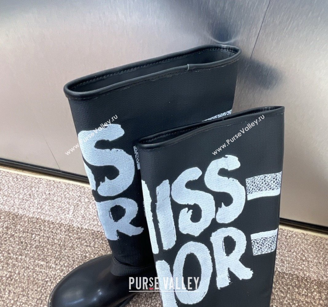 Dior Miss Dior D-Major High Boots 3cm in Fabric and Leather Black 2024 (KL-240814006)