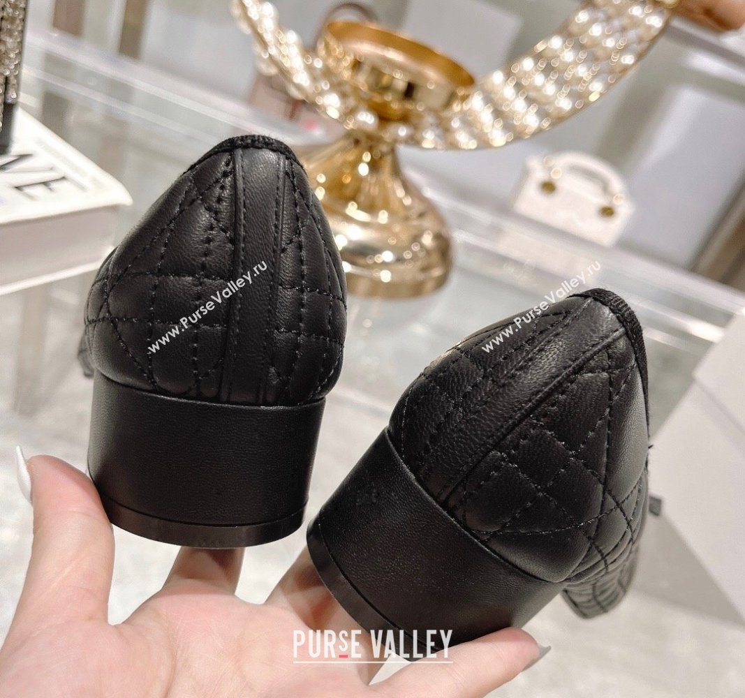 Dior Ballet Pumps 5cm in Quilted Cannage Calfskin with Pearl Bow Black 2024 0814 (MD-240814047)