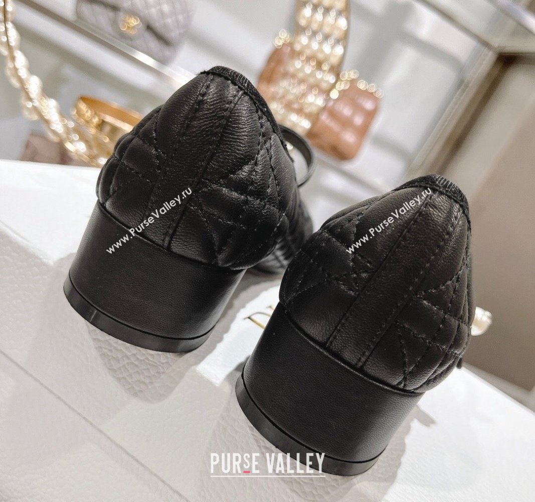 Dior Mary Janes Ballet Pumps 5cm in Quilted Cannage Calfskin with Pearl Black 2024 0814 (MD-240814048)