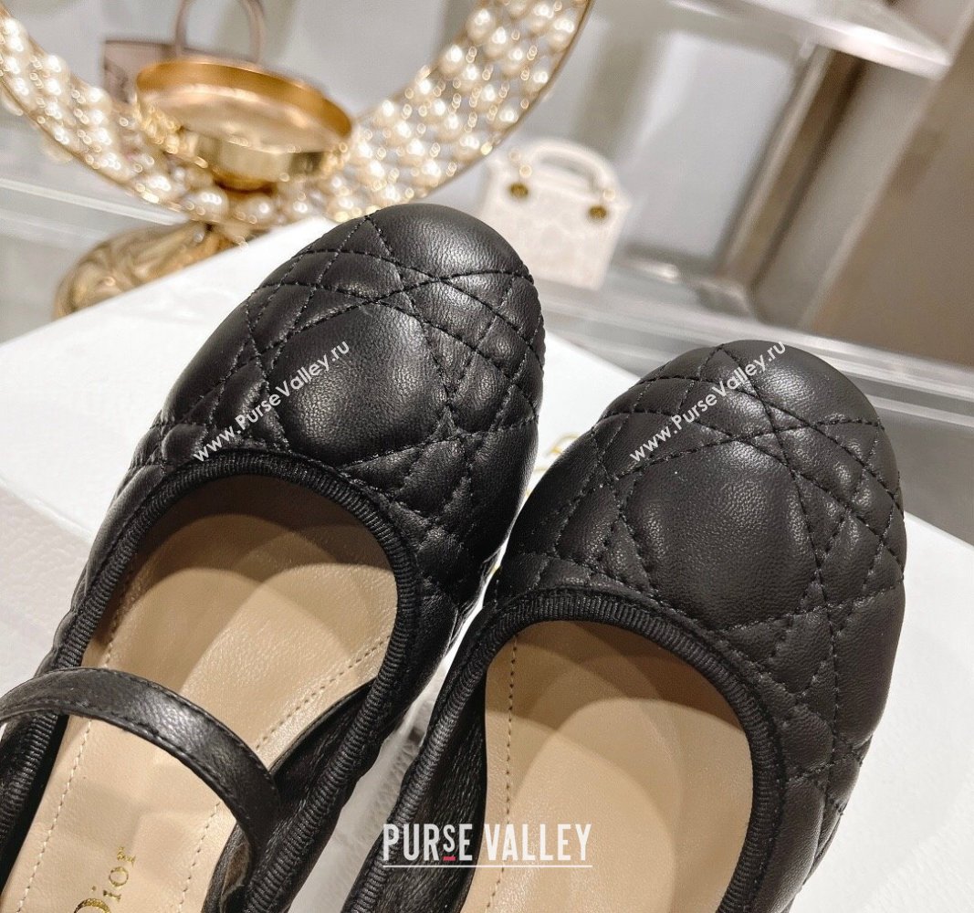 Dior Mary Janes Ballet Pumps 5cm in Quilted Cannage Calfskin with Pearl Black 2024 0814 (MD-240814048)