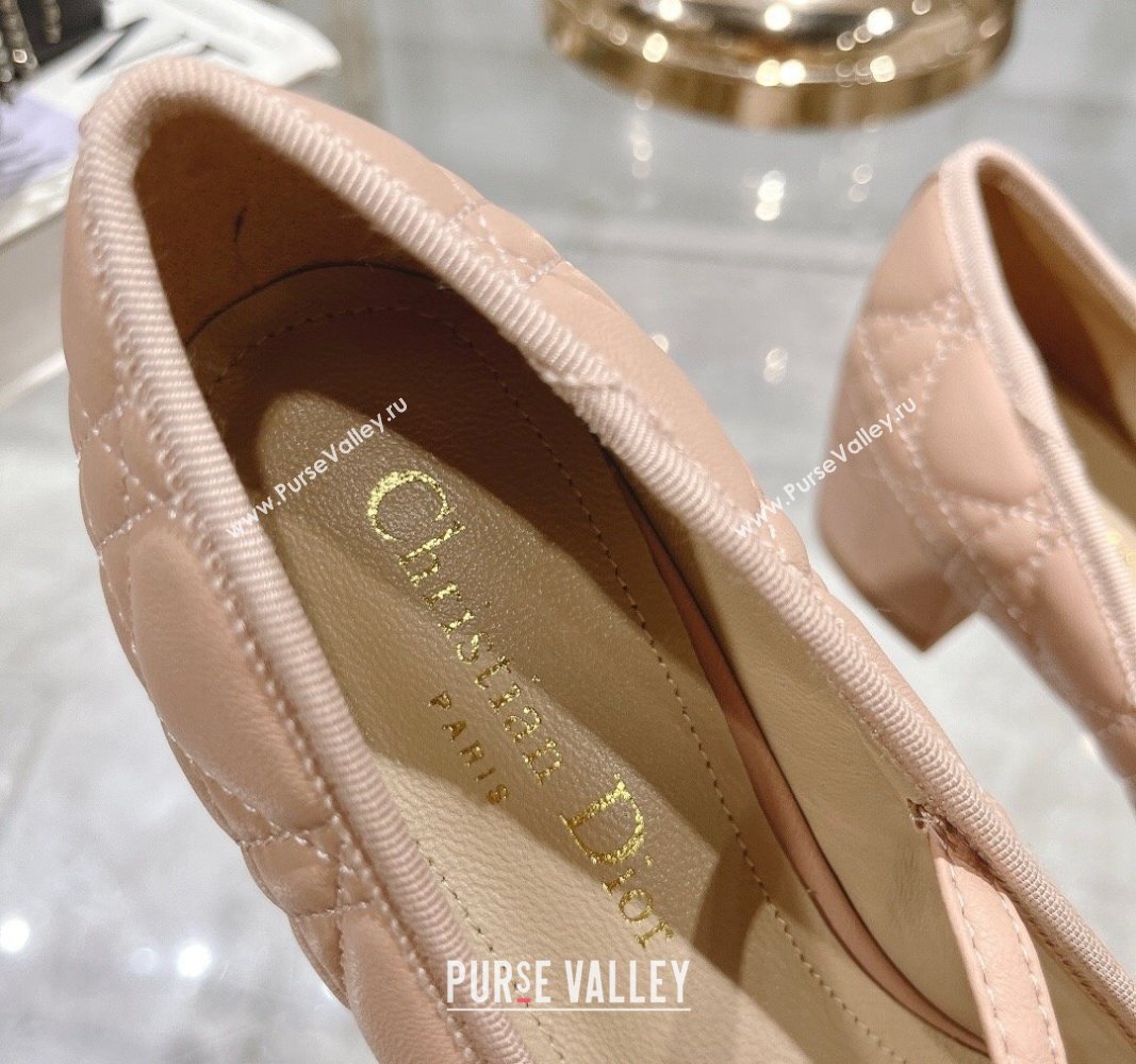 Dior Mary Janes Ballet Pumps 5cm in Quilted Cannage Calfskin with Pearl Rose Beige 2024 0814 (MD-240814049)