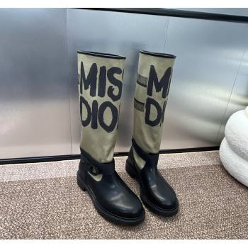 Dior Miss Dior D-Major High Boots 3cm in Fabric and Leather Khaki Green 2024 (KL-240814007)