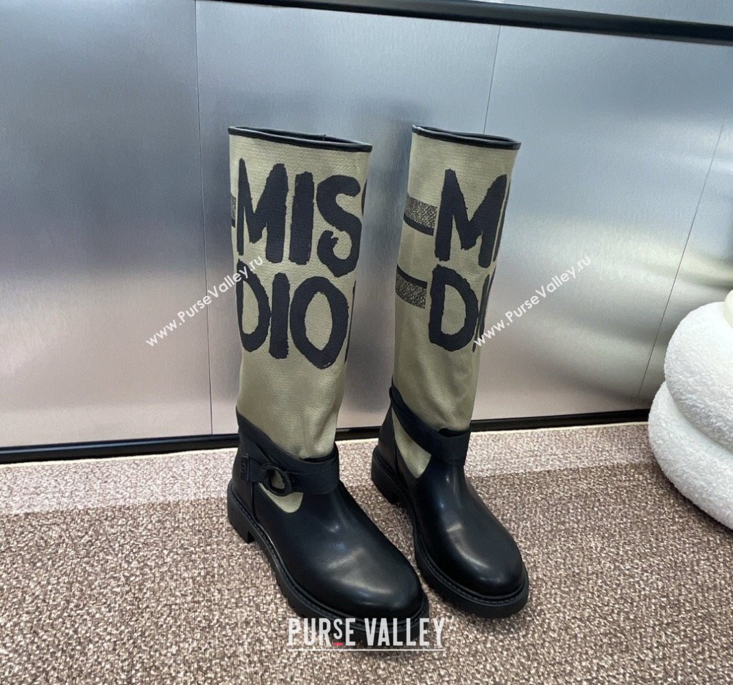 Dior Miss Dior D-Major High Boots 3cm in Fabric and Leather Khaki Green 2024 (KL-240814007)