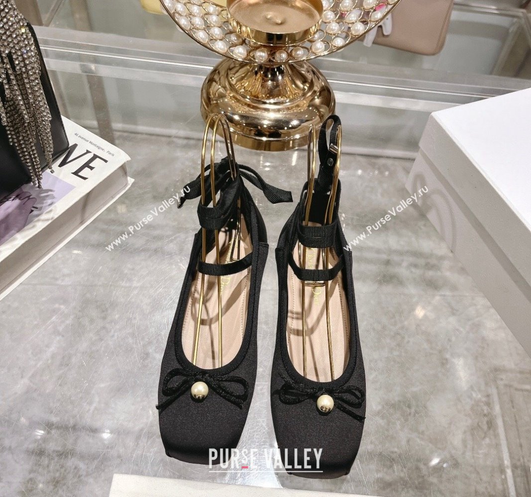 Dior D-Joy Ballet Flats in Satin and Grosgrain with Lace-up Black 2024 (MD-240814051)