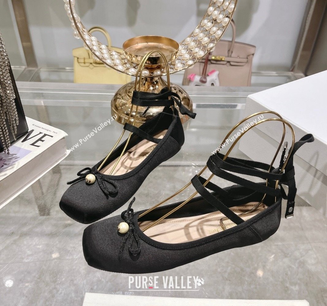 Dior D-Joy Ballet Flats in Satin and Grosgrain with Lace-up Black 2024 (MD-240814051)