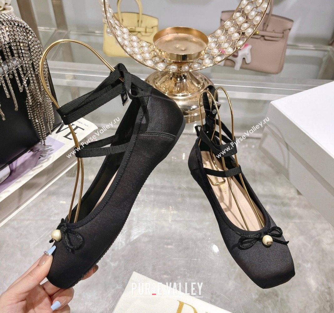 Dior D-Joy Ballet Flats in Satin and Grosgrain with Lace-up Black 2024 (MD-240814051)