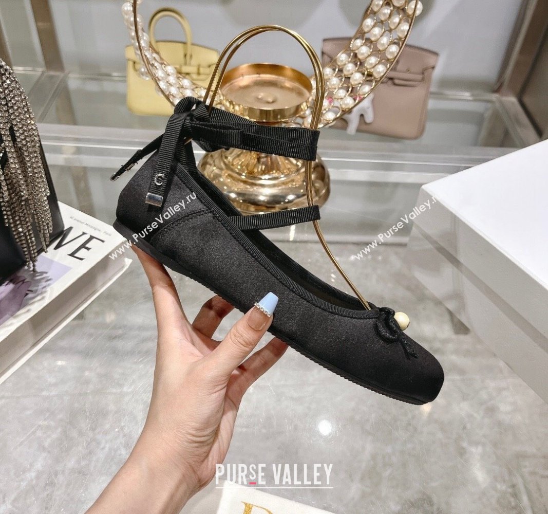 Dior D-Joy Ballet Flats in Satin and Grosgrain with Lace-up Black 2024 (MD-240814051)