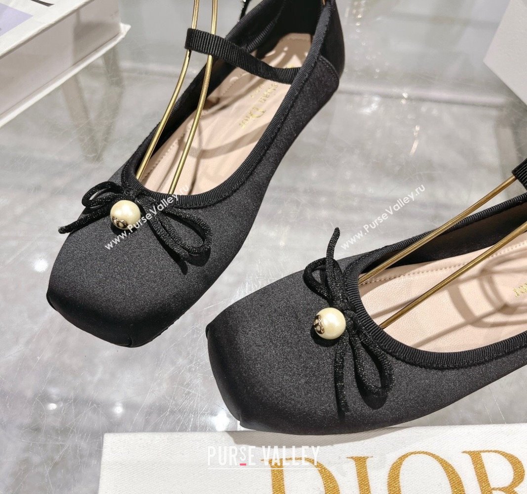 Dior D-Joy Ballet Flats in Satin and Grosgrain with Lace-up Black 2024 (MD-240814051)