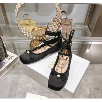 Dior D-Joy Ballet Flats in Satin and Grosgrain with Lace-up Black 2024 (MD-240814051)