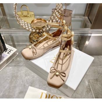 Dior D-Joy Ballet Flats in Satin and Grosgrain with Lace-up Beige 2024 (MD-240814052)