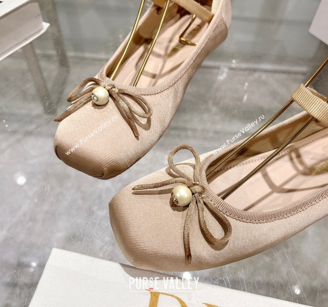 Dior D-Joy Ballet Flats in Satin and Grosgrain with Lace-up Beige 2024 (MD-240814052)