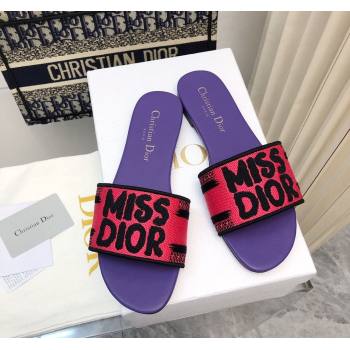 Dior Dway Flat Slides Sandal in Embroidered Cotton and Miss Dior Motif Pink/Purple 2024 No.193 (MD-240814016)