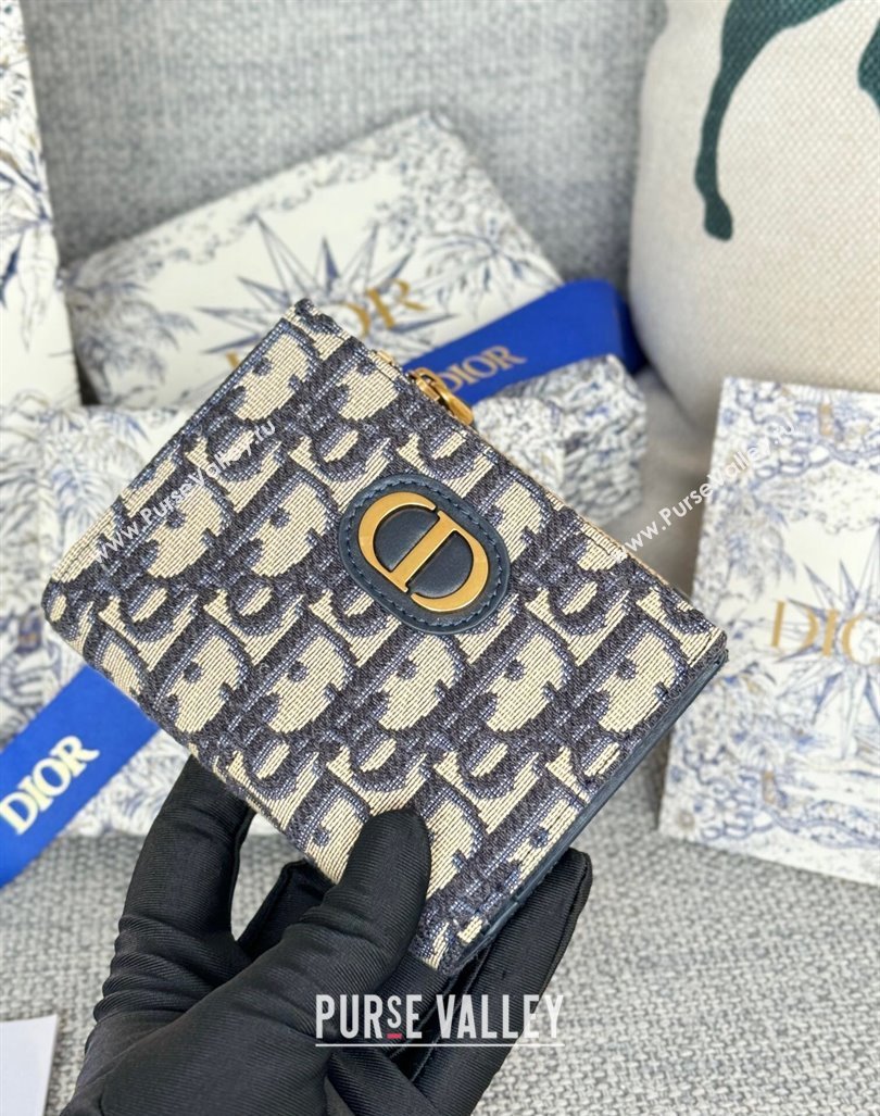 Dior 30 Montaigne Dahlia Wallet in Dior Oblique Jacquard Blue 2024 S5173 (XXG-240827085)