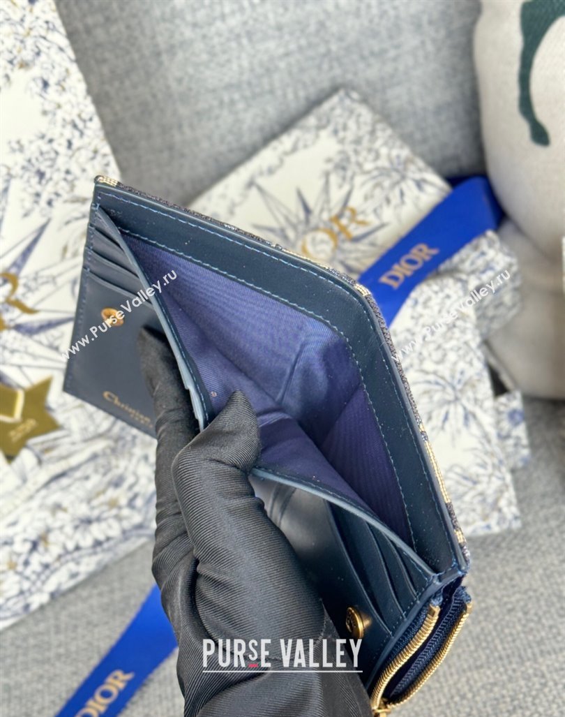 Dior 30 Montaigne Dahlia Wallet in Dior Oblique Jacquard Blue 2024 S5173 (XXG-240827085)