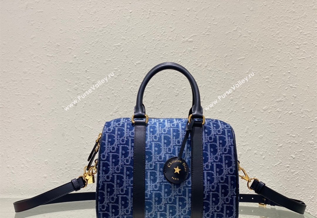 Dior Groove 25 Boston Bag in Blue Oblique Denim 2024 2348 (XXG-240827088)