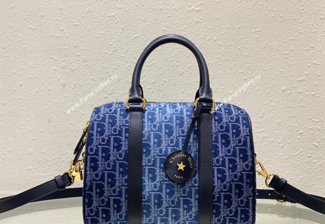 Dior Groove 25 Boston Bag in Blue Oblique Denim 2024 2348 (XXG-240827088)