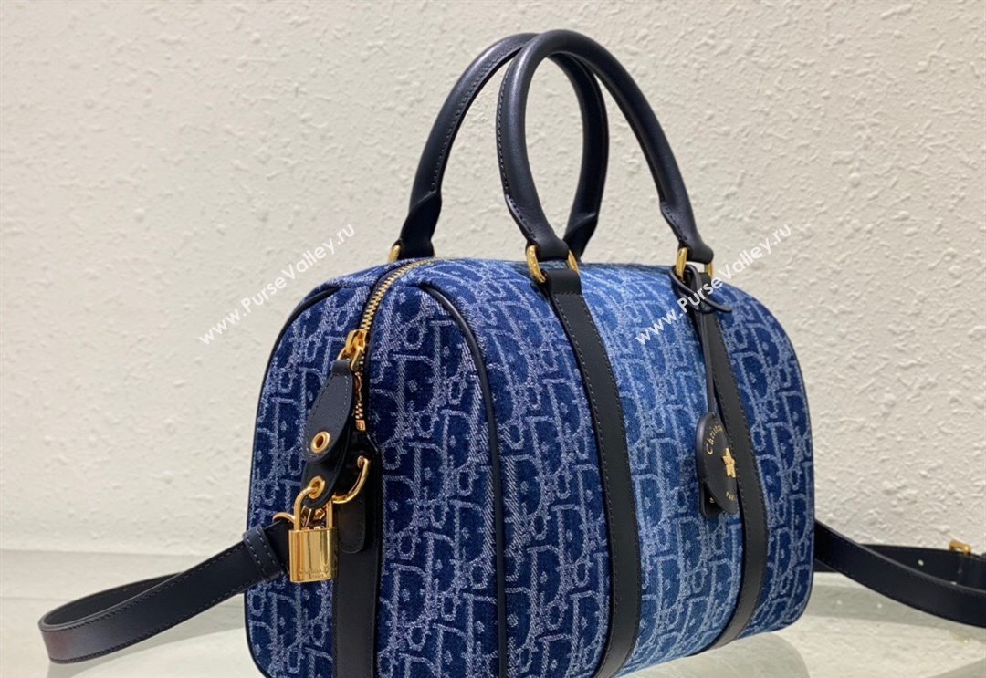 Dior Groove 25 Boston Bag in Blue Oblique Denim 2024 2348 (XXG-240827088)