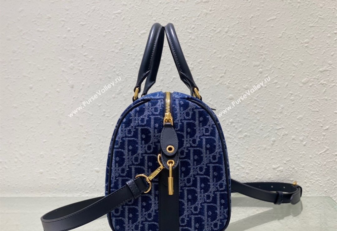 Dior Groove 25 Boston Bag in Blue Oblique Denim 2024 2348 (XXG-240827088)