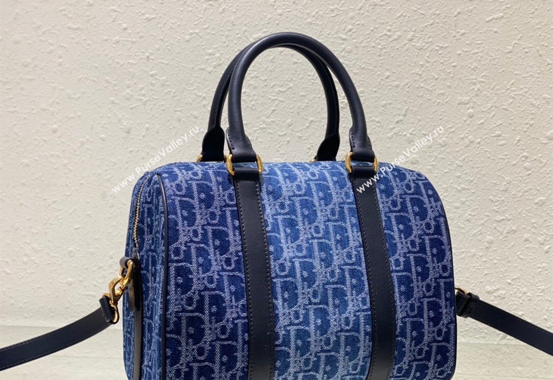 Dior Groove 25 Boston Bag in Blue Oblique Denim 2024 2348 (XXG-240827088)