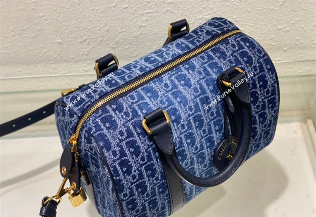 Dior Groove 25 Boston Bag in Blue Oblique Denim 2024 2348 (XXG-240827088)