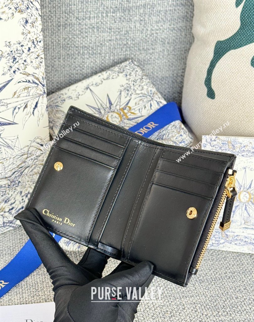 Dior 30 Montaigne Dahlia Wallet in Calfskin Black 2024 S5173 (XXG-240827083)