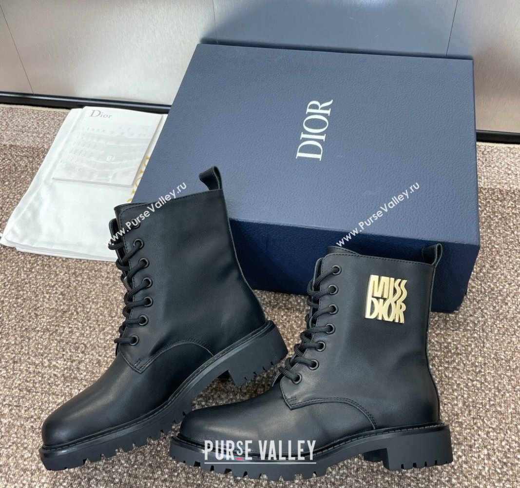 Dior Miss Dior Lace-up Ankle Boots in Calfskin Leather Black 2024 DR090502 (SS-240905002)