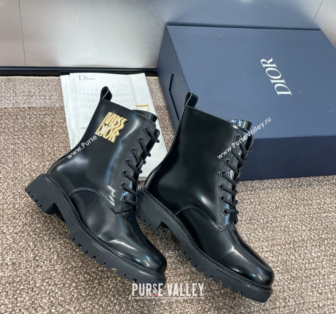 Dior Miss Dior Lace-up Ankle Boots in Shiny Leather Black 2024 DR090502 (SS-240905003)