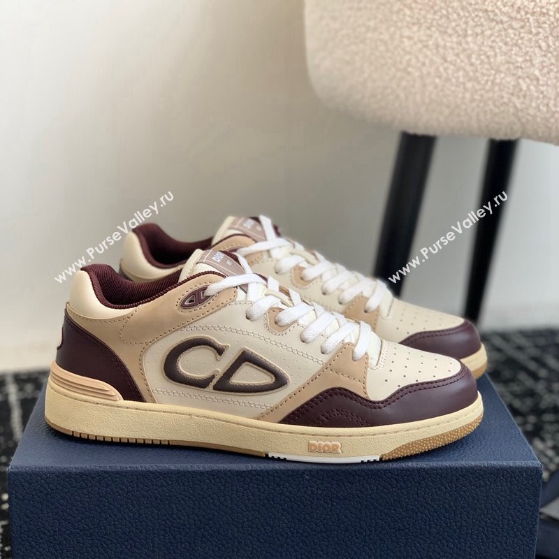 Dior B57 Low-Top Sneakers in CD Calfskin and Suede Burgundy/Beige 2024 0905 (KL-240905013)