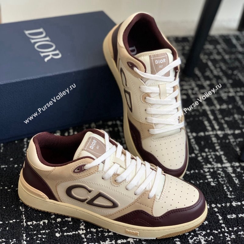 Dior B57 Low-Top Sneakers in CD Calfskin and Suede Burgundy/Beige 2024 0905 (KL-240905013)