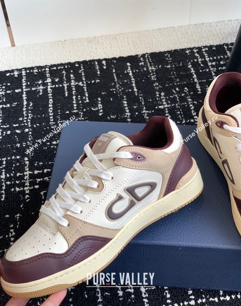 Dior B57 Low-Top Sneakers in CD Calfskin and Suede Burgundy/Beige 2024 0905 (KL-240905013)