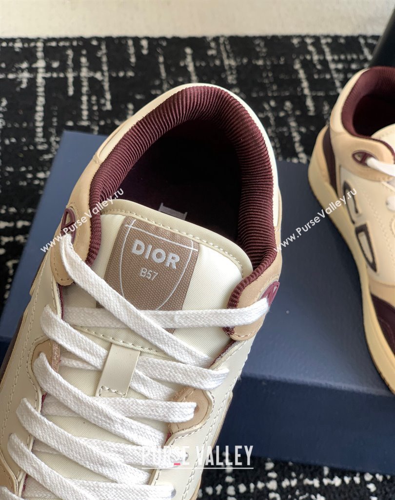 Dior B57 Low-Top Sneakers in CD Calfskin and Suede Burgundy/Beige 2024 0905 (KL-240905013)