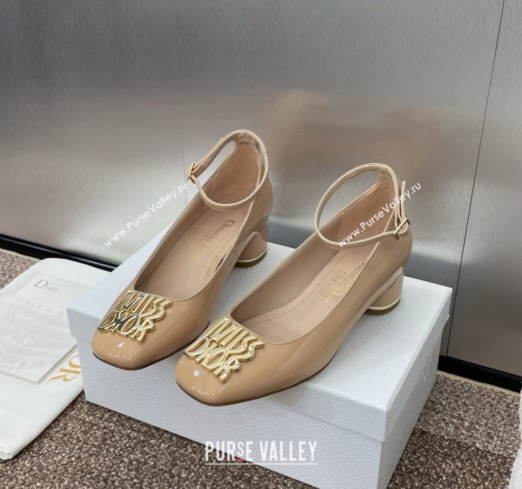 Dior Miss Dior Pump 3.5cm in Patent Calfskin with Ankle Strap Beige 2024 (SS-240904125)