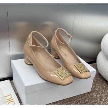 Dior Miss Dior Pump 3.5cm in Patent Calfskin with Ankle Strap Beige 2024 (SS-240904125)