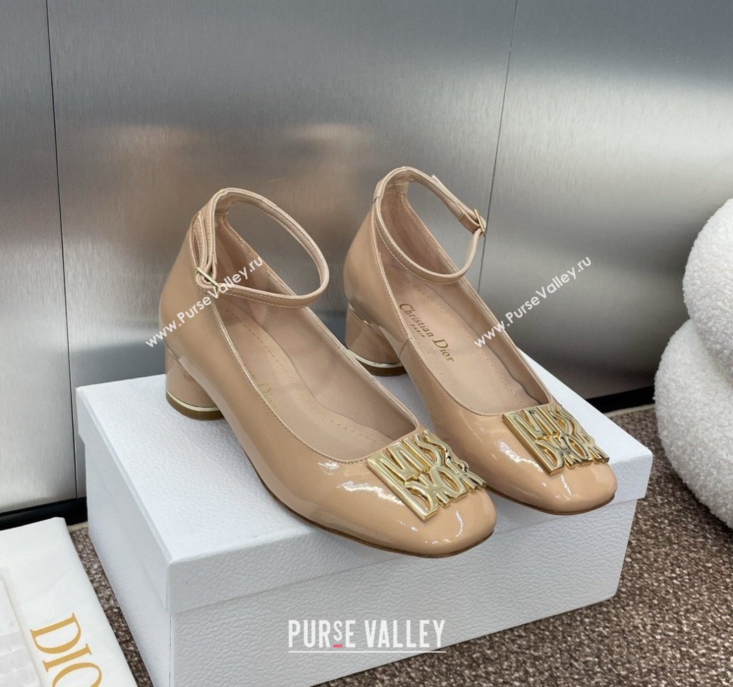 Dior Miss Dior Pump 3.5cm in Patent Calfskin with Ankle Strap Beige 2024 (SS-240904125)