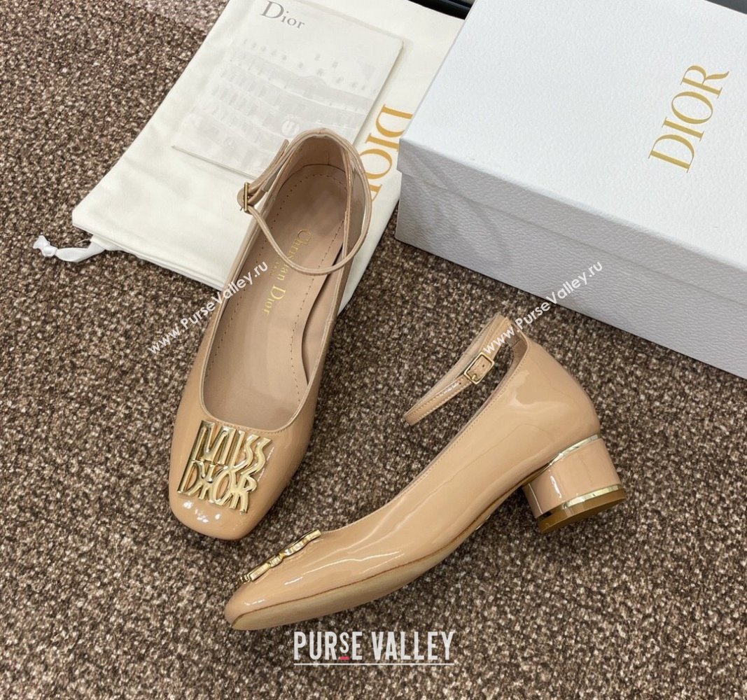 Dior Miss Dior Pump 3.5cm in Patent Calfskin with Ankle Strap Beige 2024 (SS-240904125)