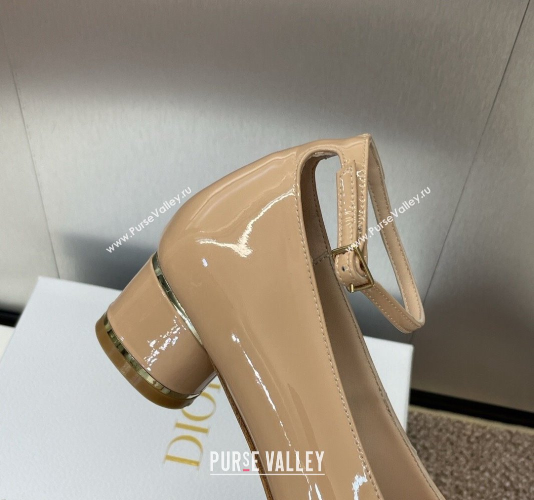 Dior Miss Dior Pump 3.5cm in Patent Calfskin with Ankle Strap Beige 2024 (SS-240904125)