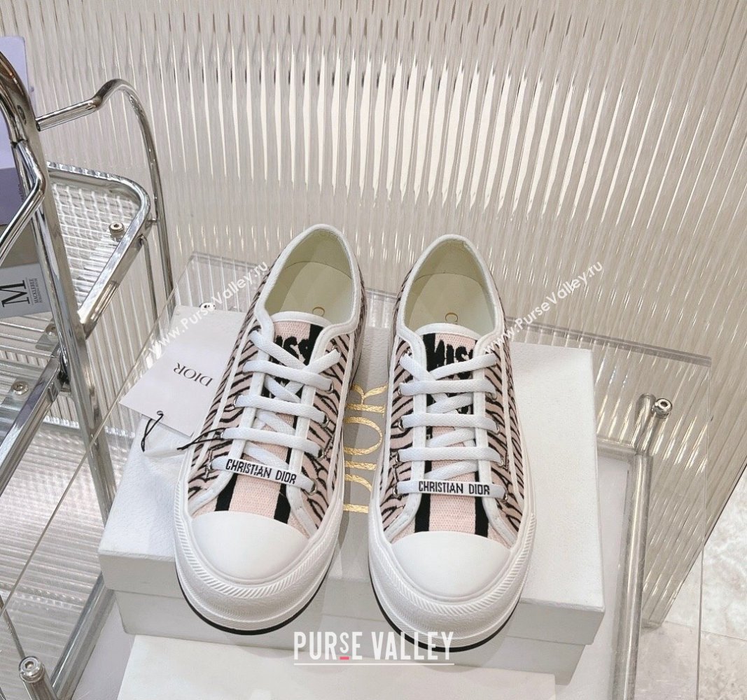 Dior WalknDior Platform Sneakers 4.5cm in Embroidered Cotton with Miss Dior Allover Motif Pale Pink 2024 (MD-240905040)