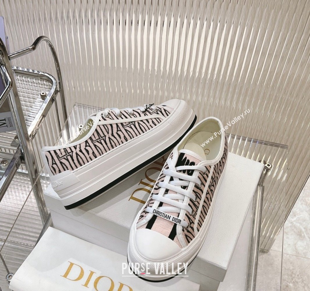 Dior WalknDior Platform Sneakers 4.5cm in Embroidered Cotton with Miss Dior Allover Motif Pale Pink 2024 (MD-240905040)