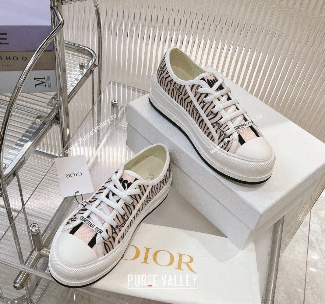 Dior WalknDior Platform Sneakers 4.5cm in Embroidered Cotton with Miss Dior Allover Motif Pale Pink 2024 (MD-240905040)