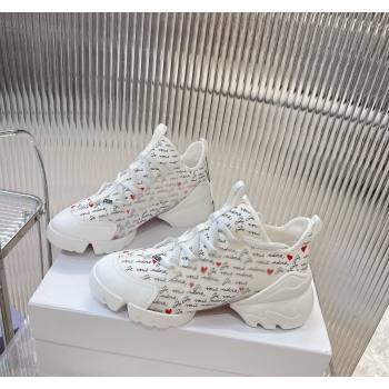 Dior D-Connect Dioramour Sneaker in White Technical Fabric Printed with Black and Red Je Vous Adore Motif 2024 (MD-240905042)