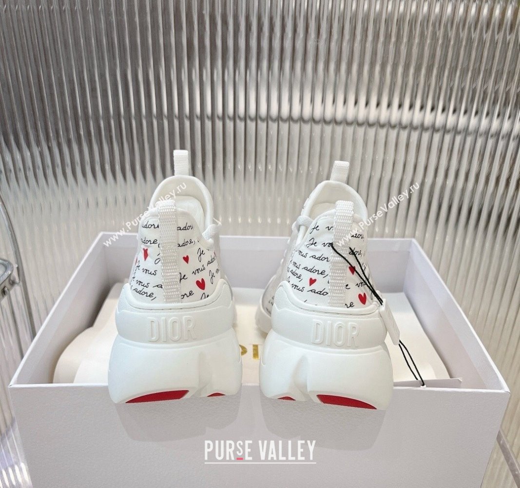 Dior D-Connect Dioramour Sneaker in White Technical Fabric Printed with Black and Red Je Vous Adore Motif 2024 (MD-240905042)