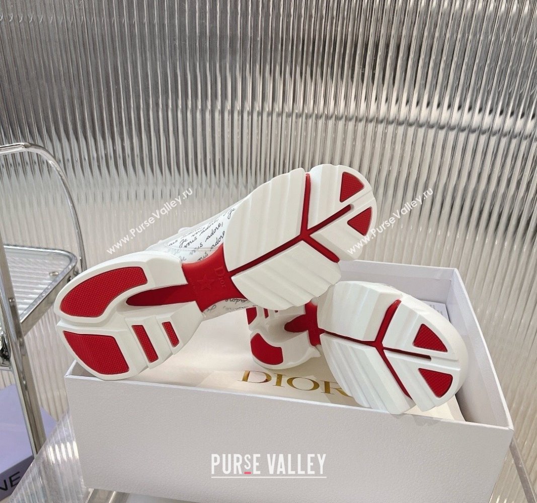 Dior D-Connect Dioramour Sneaker in White Technical Fabric Printed with Black and Red Je Vous Adore Motif 2024 (MD-240905042)