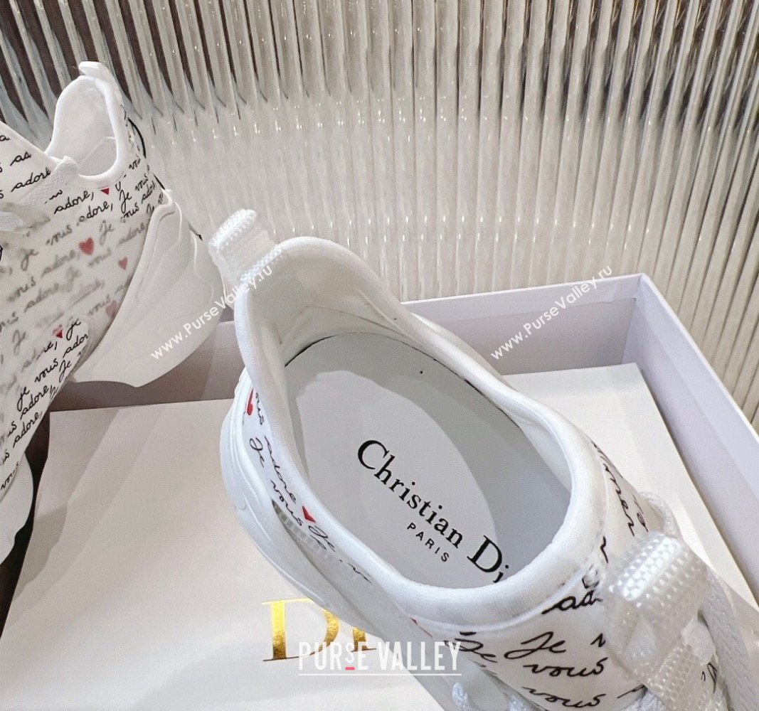 Dior D-Connect Dioramour Sneaker in White Technical Fabric Printed with Black and Red Je Vous Adore Motif 2024 (MD-240905042)