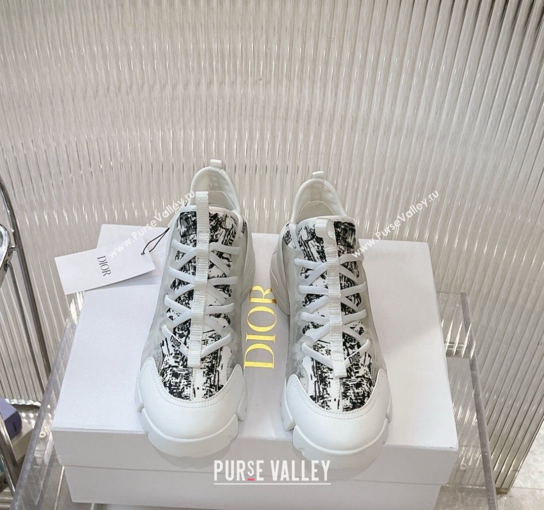 Dior D-Connect Sneaker in Plan de Paris Printed Technical Fabric White/Black 2024 0905 (MD-240905045)