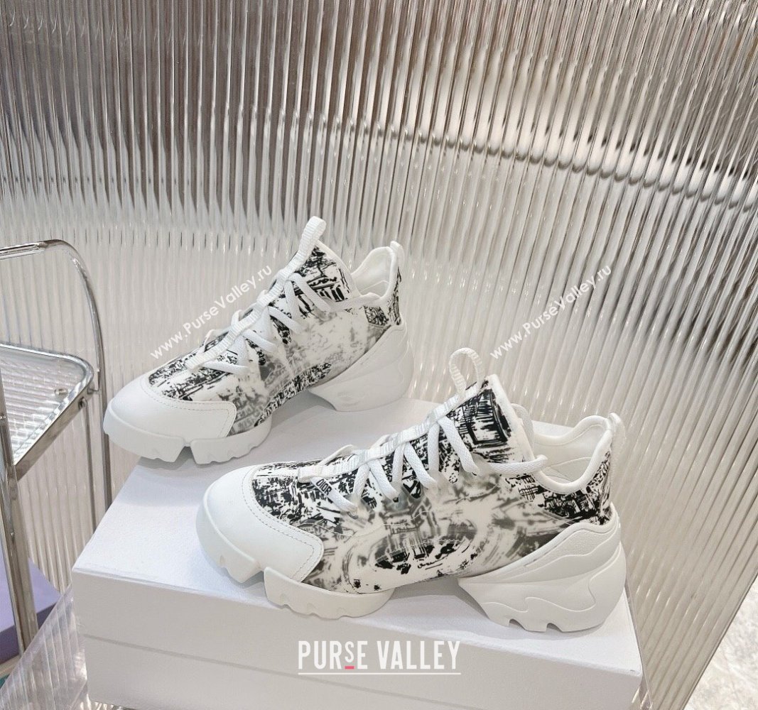 Dior D-Connect Sneaker in Plan de Paris Printed Technical Fabric White/Black 2024 0905 (MD-240905045)