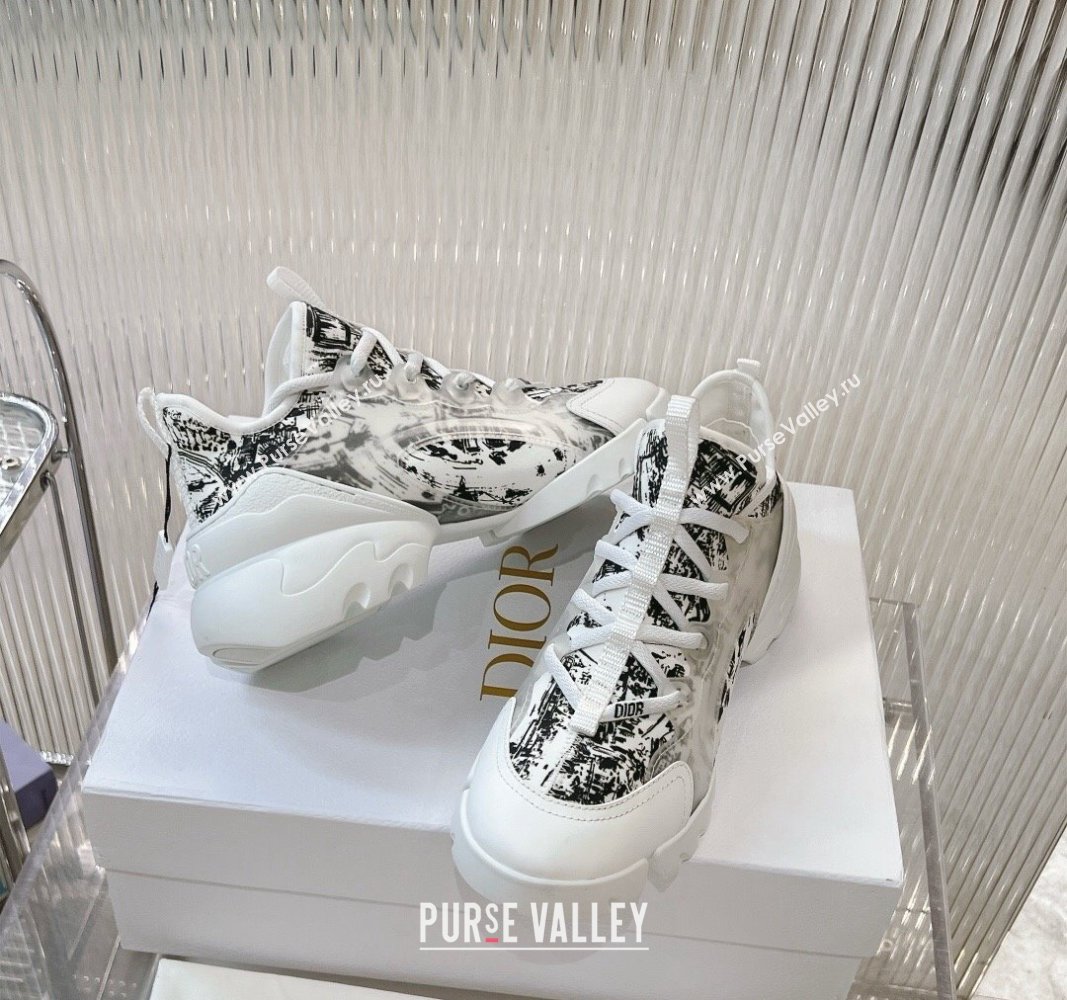 Dior D-Connect Sneaker in Plan de Paris Printed Technical Fabric White/Black 2024 0905 (MD-240905045)