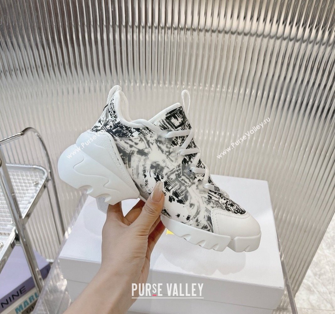 Dior D-Connect Sneaker in Plan de Paris Printed Technical Fabric White/Black 2024 0905 (MD-240905045)